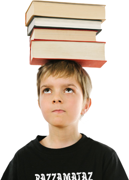 Boy Balancing Books on His Head